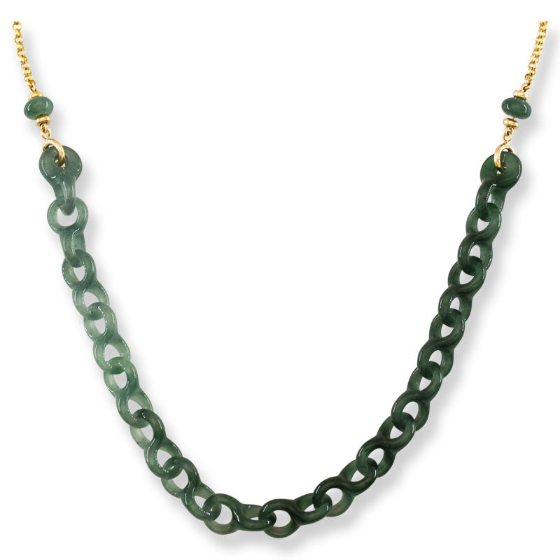 Blue Green Guatemalan Jadeite Jade Interlocking rings 14K Yellow Gold Necklace | UPC #406698