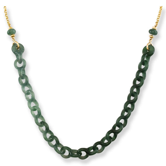 Blue Green Guatemalan Jadeite Jade Interlocking rings 14K Yellow Gold Necklace | UPC #406698