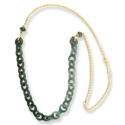 Blue Green Guatemalan Jadeite Jade Interlocking rings 14K Yellow Gold Necklace | UPC #406698