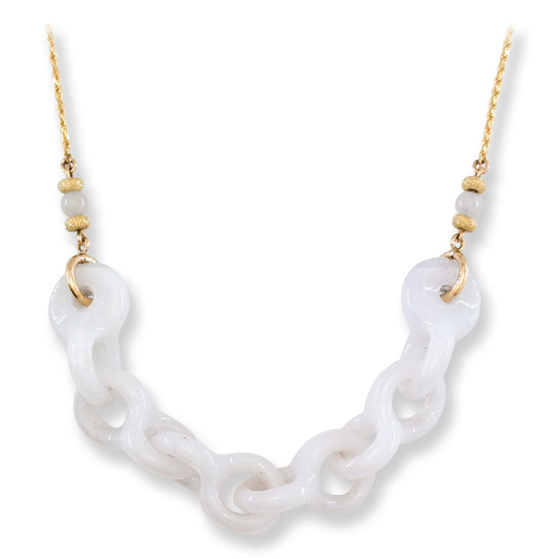 White Jadeite Jade Interlocking rings 14K Yellow Gold Necklace | UPC #406681