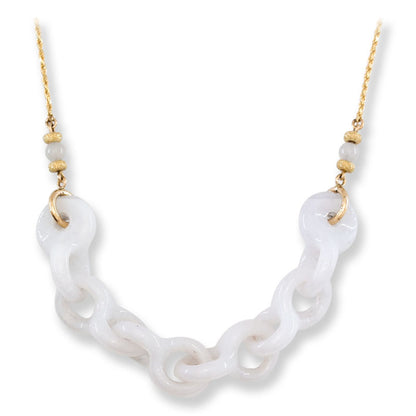 White Jadeite Jade Interlocking rings 14K Yellow Gold Necklace | UPC #406681