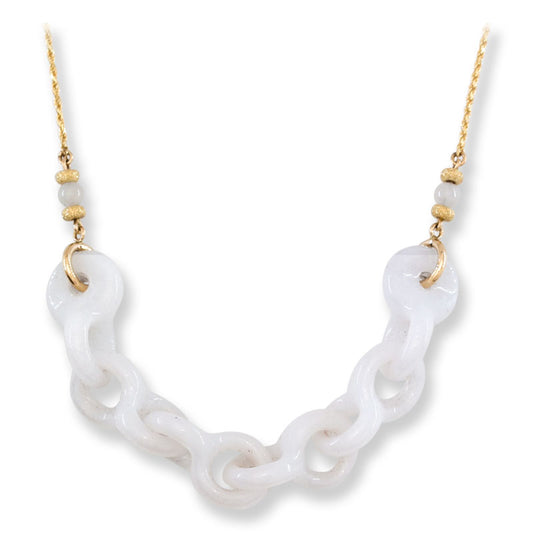 White Jadeite Jade Interlocking rings 14K Yellow Gold Necklace | UPC #406681