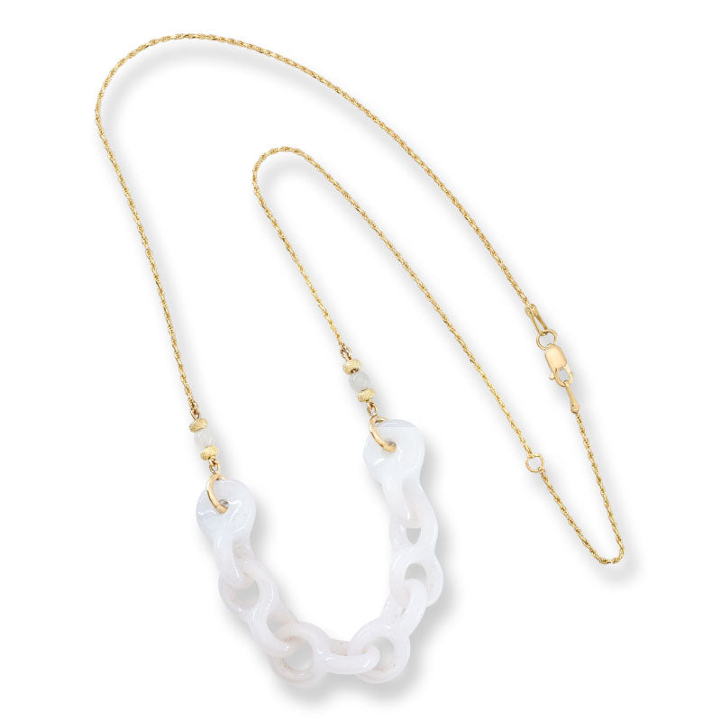 White Jadeite Jade Interlocking rings 14K Yellow Gold Necklace | UPC #406681