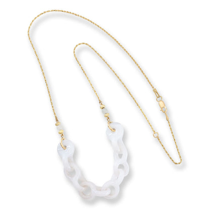 White Jadeite Jade Interlocking rings 14K Yellow Gold Necklace | UPC #406681