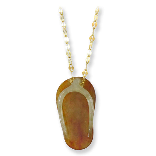 Red Jadeite Jade Flip Flop Necklace on 14K Yellow Gold Chain | UPC #408579