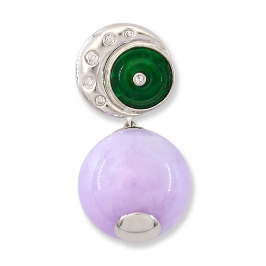 18K WHITE GOLD LAVENDER AND GREEN JADEITE JADE BALL DROP PENDANT UPC #268593