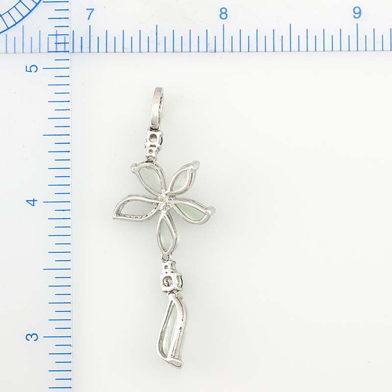 18K WHITE GOLD ICE JADEITE JADE FLOWER DROP PENDANT UPC #311299