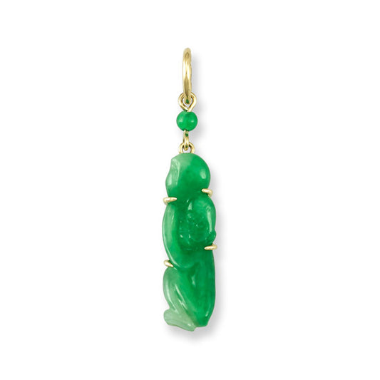 18K YELLOW GOLD GREEN JADEITE JADE CARVED MONKEY PENDANT UPC #348462