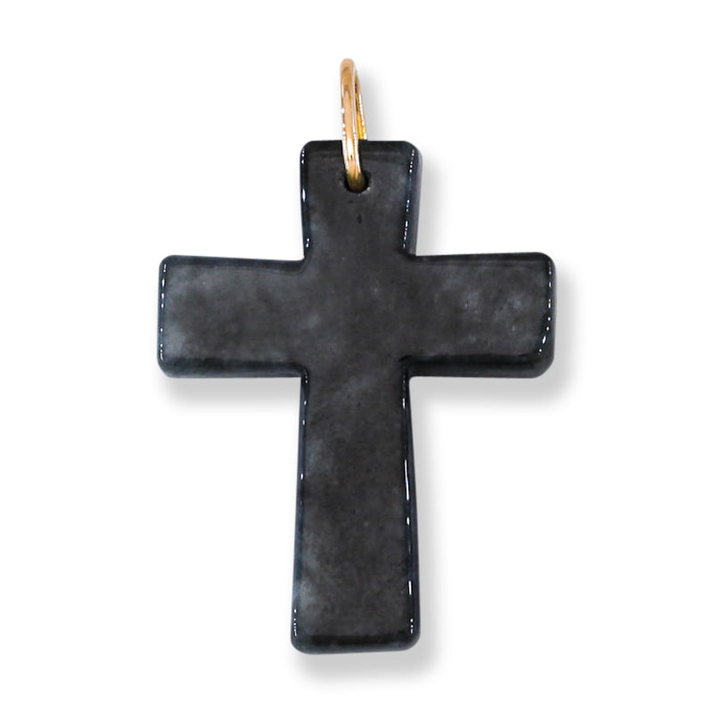 Grey Jadeite Jade Cross 14K Yellow Gold Pendant | UPC #401471
