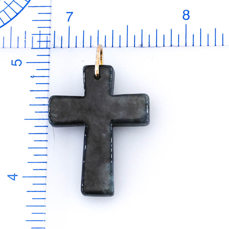 Grey Jadeite Jade Cross 14K Yellow Gold Pendant | UPC #401471