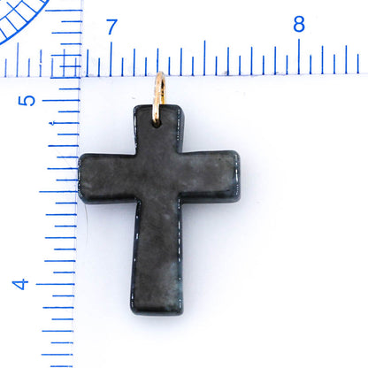 Grey Jadeite Jade Cross 14K Yellow Gold Pendant | UPC #401471