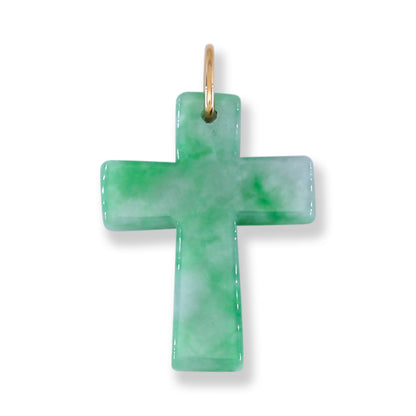 Green Jadeite Jade Cross 14K Yellow Gold Pendant Jade Jewelry