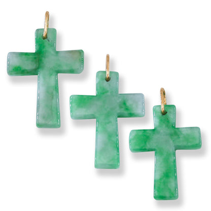 Green Jadeite Jade Cross 14K Yellow Gold Pendant Jade Jewelry