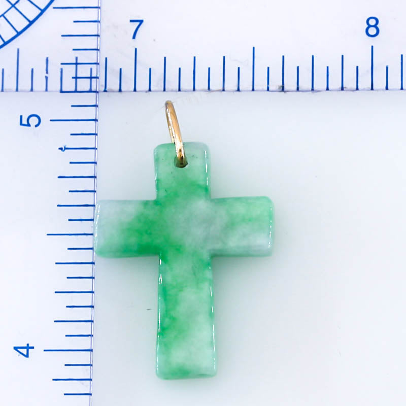 Green Jadeite Jade Cross 14K Yellow Gold Pendant Jade Jewelry