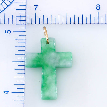 Green Jadeite Jade Cross 14K Yellow Gold Pendant Jade Jewelry