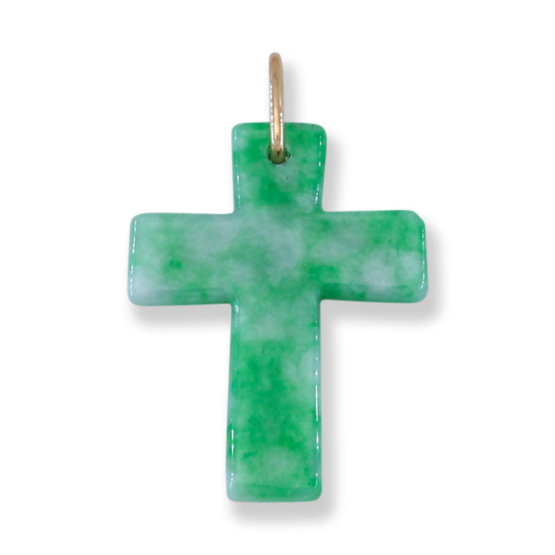 Green Jadeite Jade Cross 14K Yellow Gold Pendant Jade Jewelry