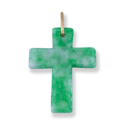 Green Jadeite Jade Cross 14K Yellow Gold Pendant Jade Jewelry