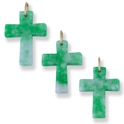 Green Jadeite Jade Cross 14K Yellow Gold Pendant Jade Jewelry