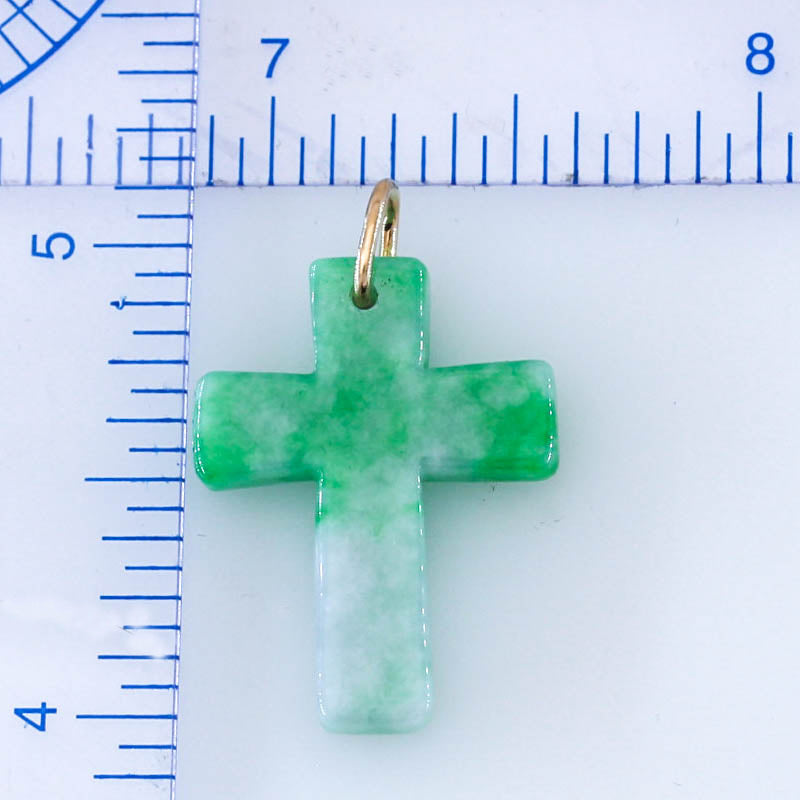 Green Jadeite Jade Cross 14K Yellow Gold Pendant Jade Jewelry
