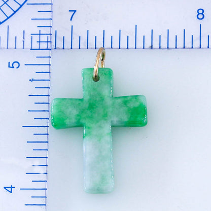 Green Jadeite Jade Cross 14K Yellow Gold Pendant Jade Jewelry