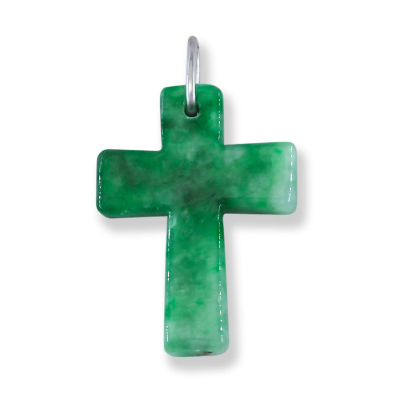 Green Jadeite Jade Cross 14K White Gold Pendant Jade Jewelry