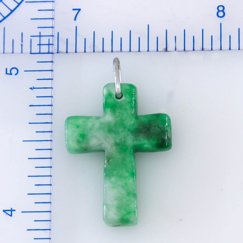 Green Jadeite Jade Cross 14K White Gold Pendant Jade Jewelry
