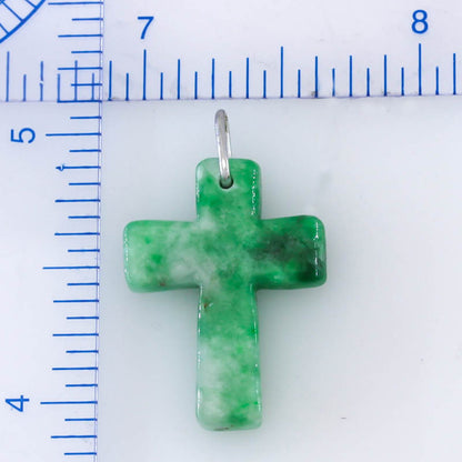 Green Jadeite Jade Cross 14K White Gold Pendant Jade Jewelry