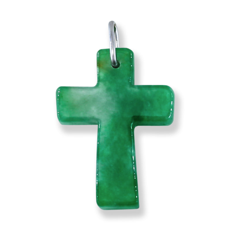 Green Jadeite Jade Cross 14K White Gold Pendant | UPC #401518