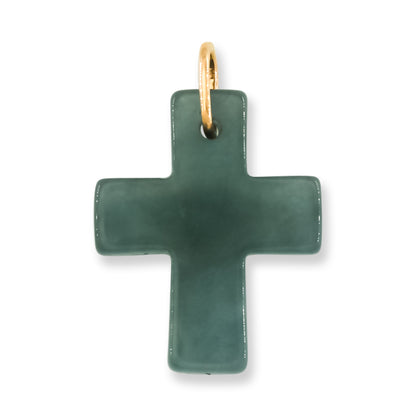 Blue Green Jadeite Jade Cross 14K Yellow Gold Pendant | Guatemalan Jade | UPC #406124