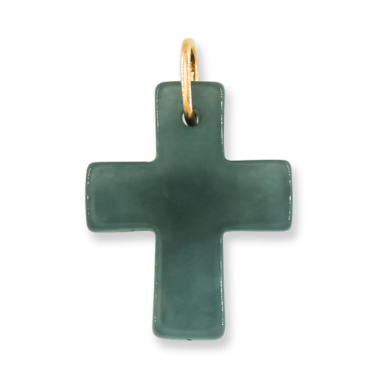 Blue Green Jadeite Jade Cross 14K Yellow Gold Pendant | Guatemalan Jade | UPC #406124