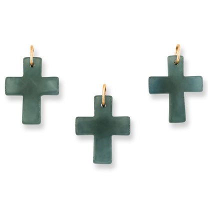 Blue Green Jadeite Jade Cross 14K Yellow Gold Pendant | Guatemalan Jade | UPC #406124