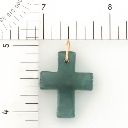 Blue Green Jadeite Jade Cross 14K Yellow Gold Pendant | Guatemalan Jade | UPC #406124