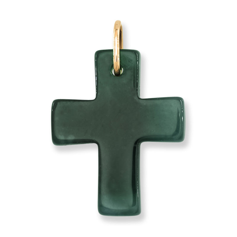 Blue Green Jadeite Jade Cross 14K Yellow Gold Pendant | Guatemalan Jade | UPC #406131