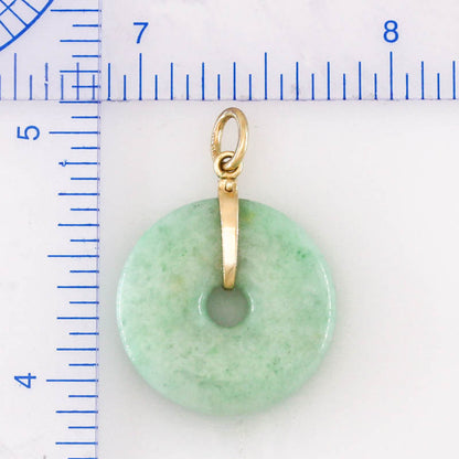 Green Jadeite Jade Pi Disc 14K Yellow Gold Pendant | UPC #367975
