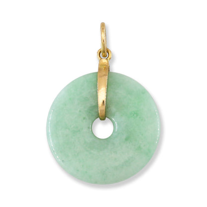 Green Jadeite Jade Pi Disc 14K Yellow Gold Pendant | UPC #367975
