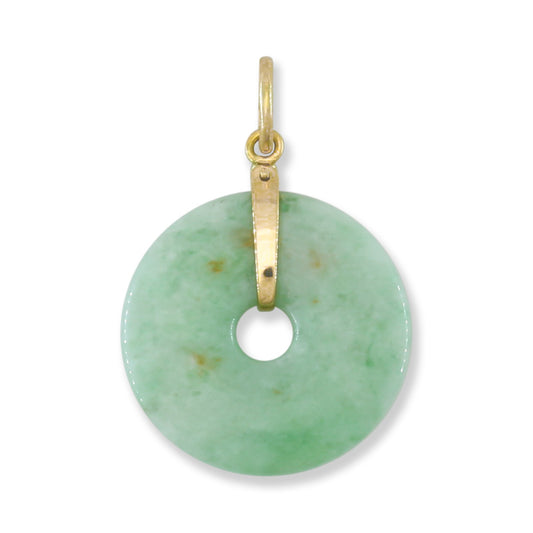 Green Jadeite Jade Pi Disc 14K Yellow Gold Pendant | UPC #367807