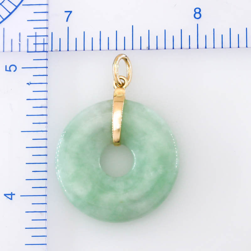 Green Jadeite Jade Pi Disc 14K Yellow Gold Pendant | UPC #383722