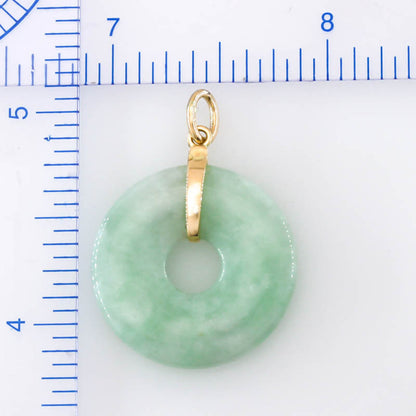 Green Jadeite Jade Pi Disc 14K Yellow Gold Pendant | UPC #383722