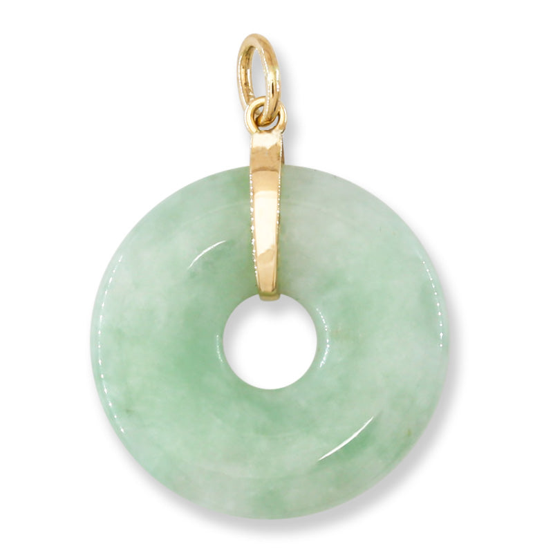 Green Jadeite Jade Pi Disc 14K Yellow Gold Pendant | UPC #383722