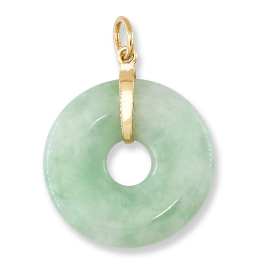 Green Jadeite Jade Pi Disc 14K Yellow Gold Pendant | UPC #383722