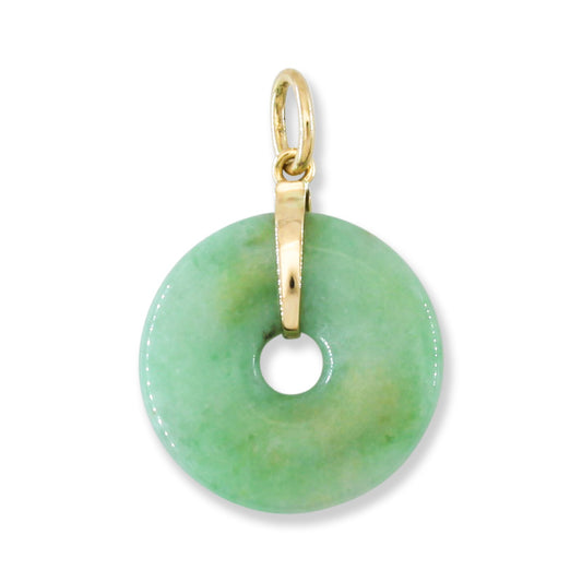Green Jadeite Jade Pi Disc 14K Yellow Gold Pendant | UPC #389472