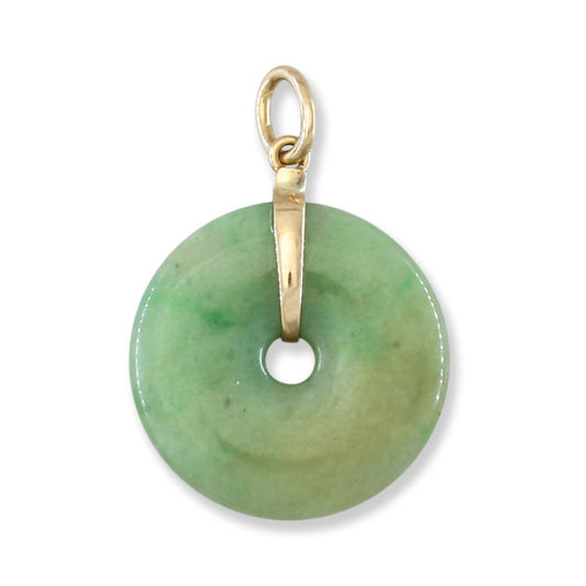 14K Yellow Gold Green Jadeite Jade Pi Disc Pendant | UPC #394117