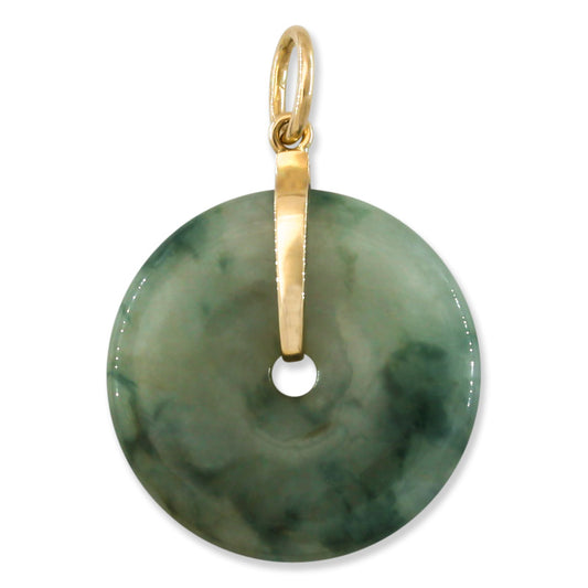 Green Jadeite Jade Pi Disc 14K Yellow Gold Pendant | UPC #394292