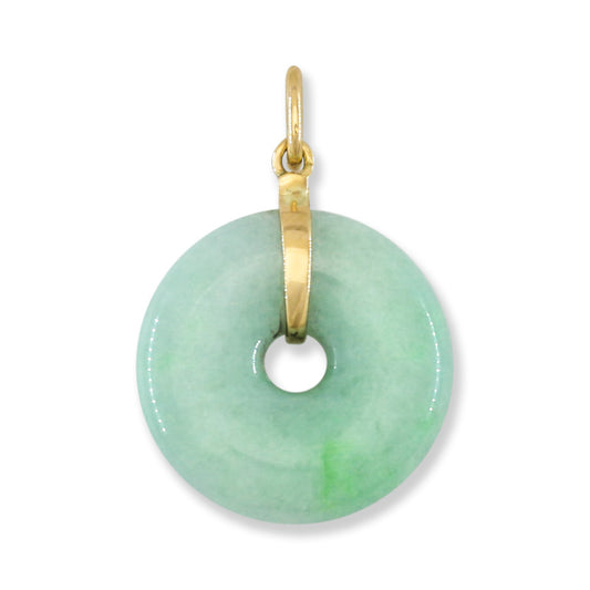 Green Jadeite Jade Pi Disc 14K Yellow Gold Pendant | UPC #394186