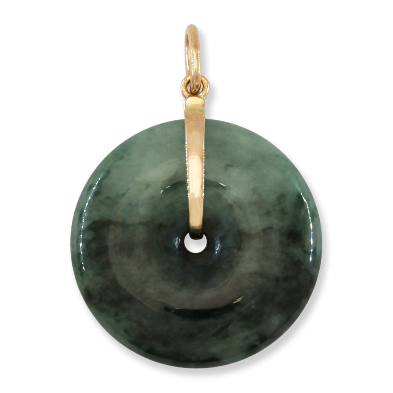 Dark Green Jadeite Jade Donut | 14K Yellow Gold Pi Disc Pendant for Women | UPC #394278