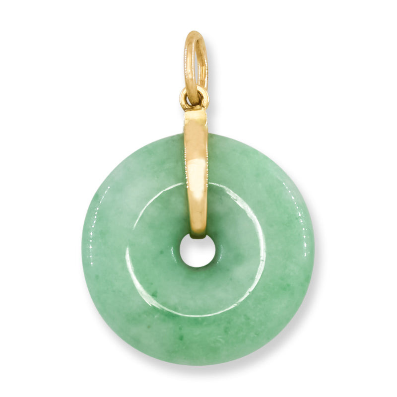 Green Jadeite Jade Pi Disc 14K Yellow Gold Pendant | UPC #394230