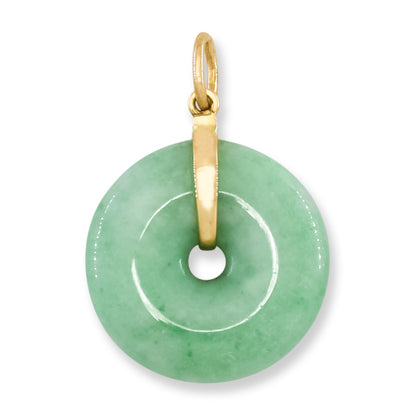 Green Jadeite Jade Pi Disc 14K Yellow Gold Pendant | UPC #394230