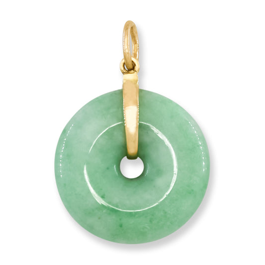 Green Jadeite Jade Pi Disc 14K Yellow Gold Pendant | UPC #394230