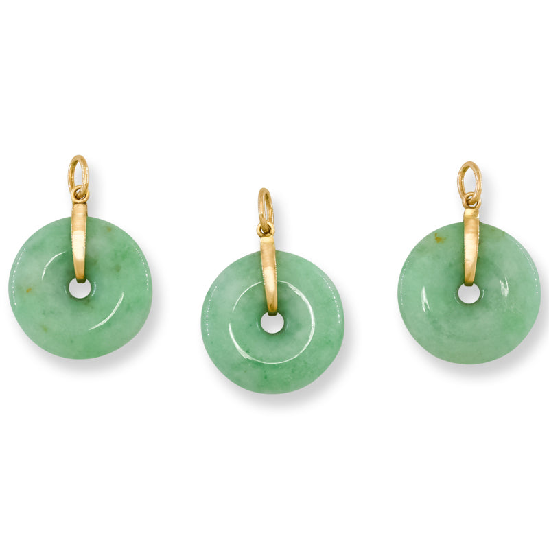 Green Jadeite Jade Pi Disc 14K Yellow Gold Pendant | UPC #394230