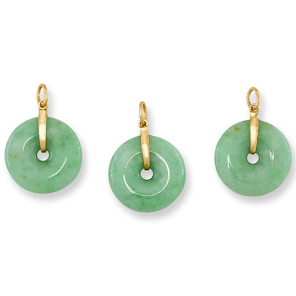 Green Jadeite Jade Pi Disc 14K Yellow Gold Pendant | UPC #394230